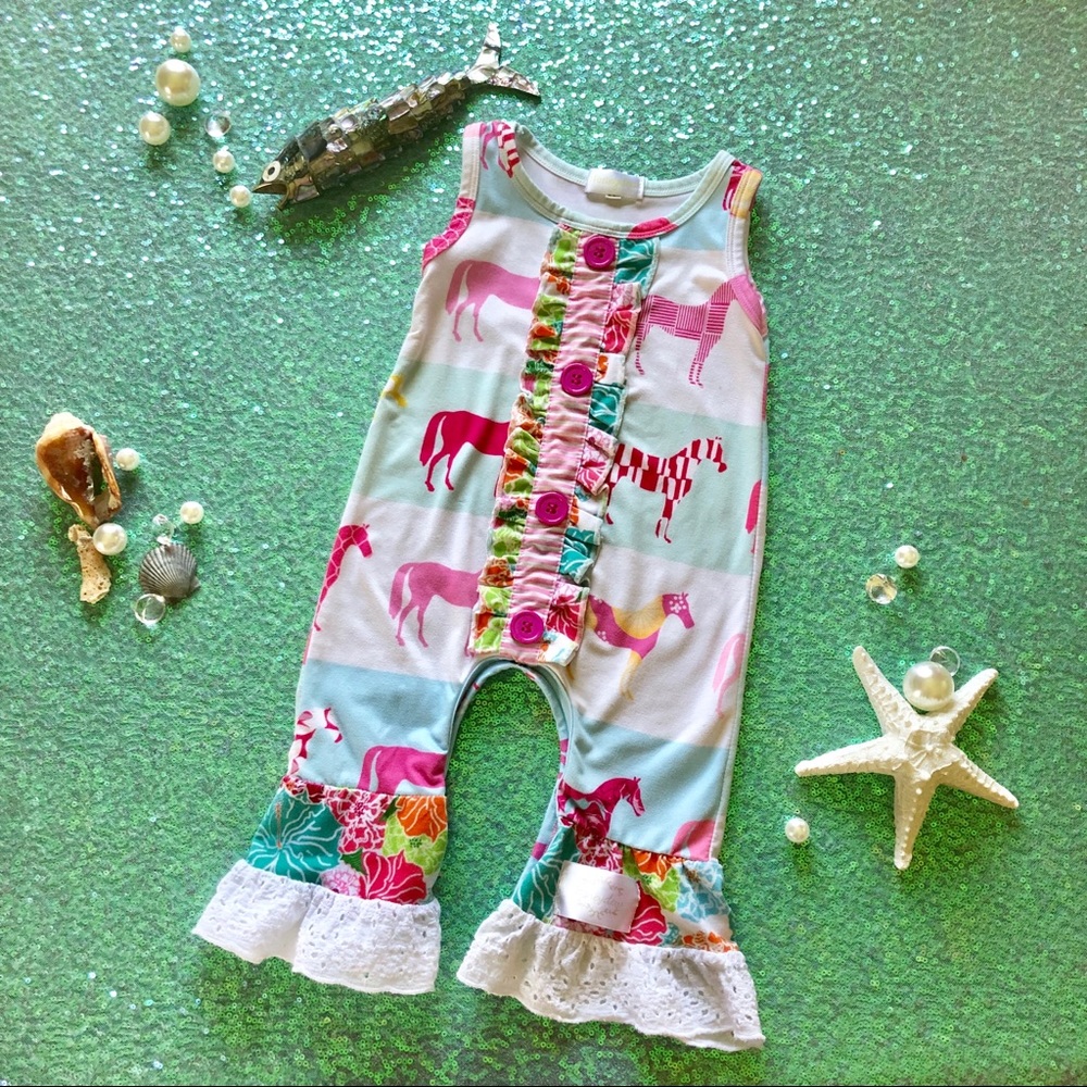 🦋Honeydew Magical horse romper with eyelet hem.🦋
